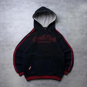Y2K Black Southpole RedTab Grunge Skater Boxy Thermal Hoodie